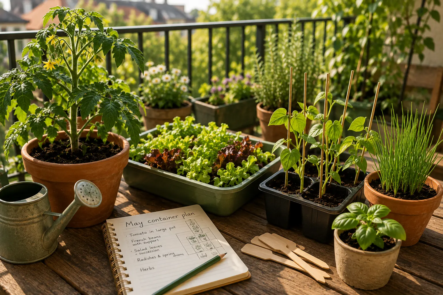 May container garden planning setup