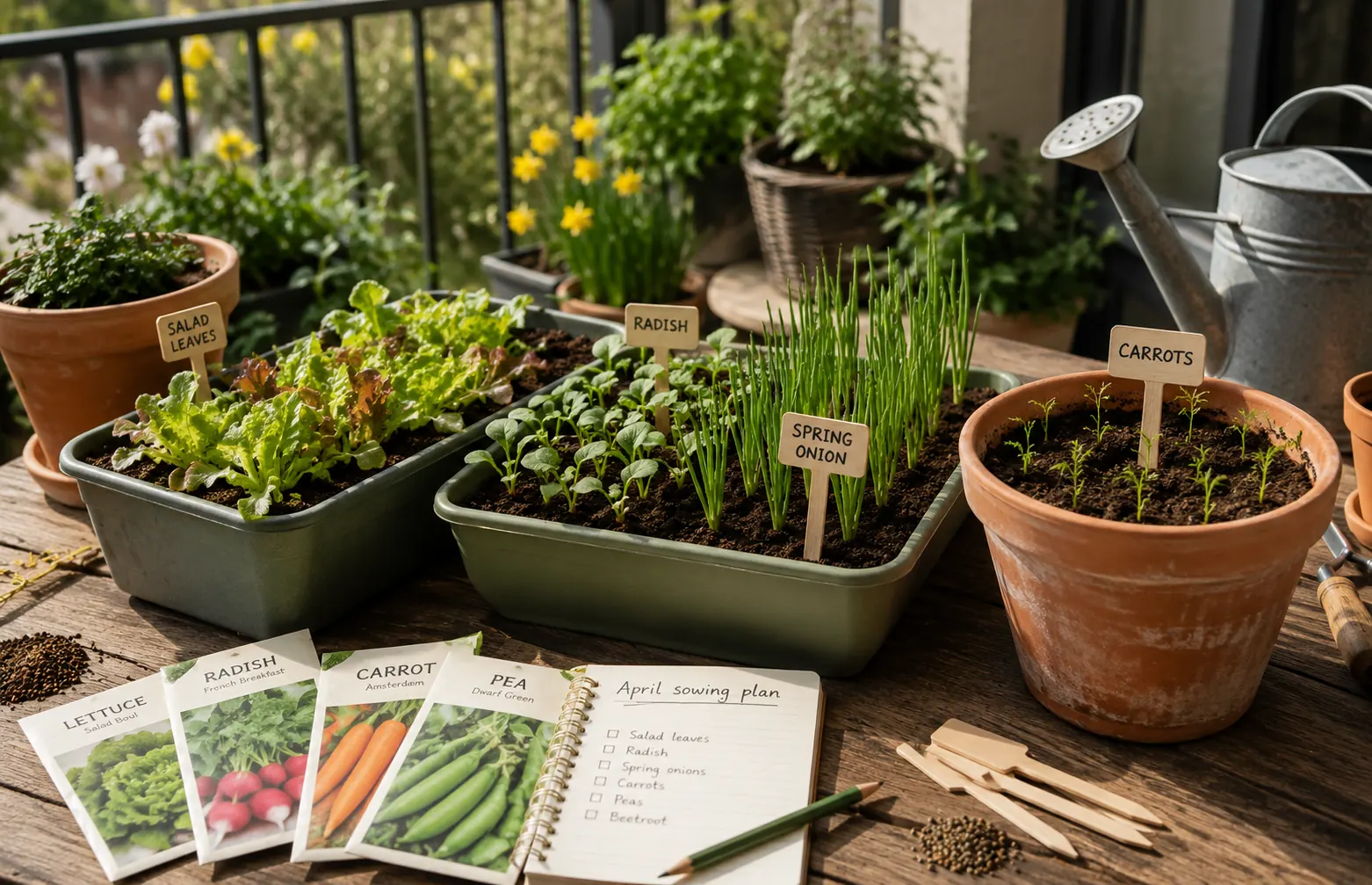 Springtime seed planting on the balcony